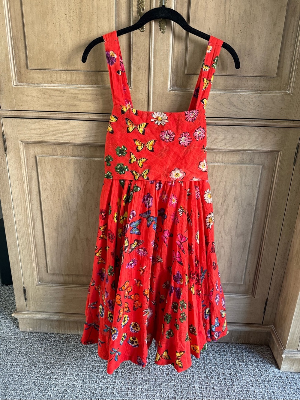 Bright Red Butterfly & Floral Mini Dress
